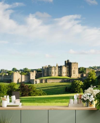 anpassningsbar landskapstapetväggmålning kallad Alnwick Castle för hemmakontor, sovrum och företag