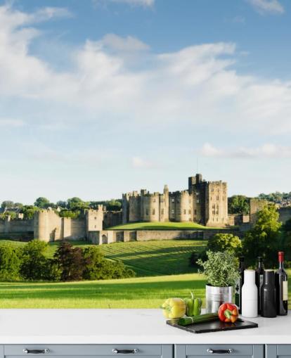 mural de papel de parede paisagístico personalizável chamado Castelo de Alnwick para escritórios domésticos, quartos e empresas