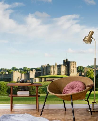 aanpasbare landschapsbehangmuurschildering genaamd Alnwick Castle voor thuiskantoren, slaapkamers en bedrijven