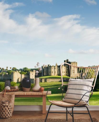 mural de papel pintado de paisaje personalizable llamado Castillo de Alnwick para oficinas domésticas, dormitorios y negocios