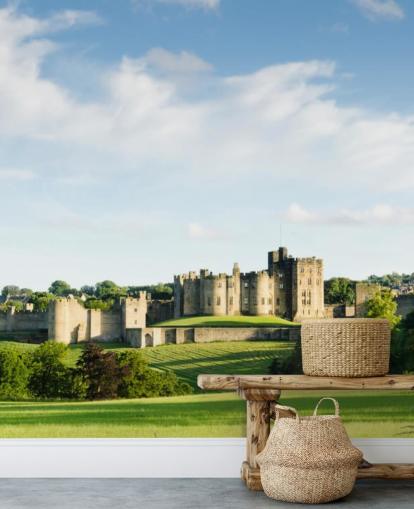 mural de papel pintado de paisaje personalizable llamado Castillo de Alnwick para oficinas domésticas, dormitorios y negocios