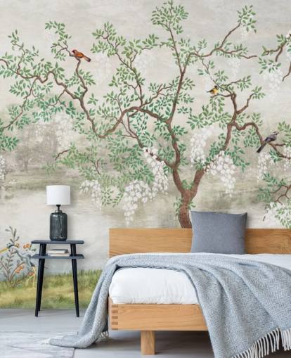 grøn vintage tilpasselig have tapet vægmaleri kaldet Chinoiserie Garden til soveværelser