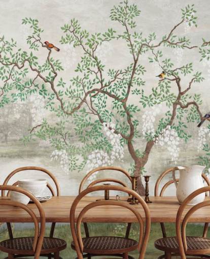grön vintage anpassningsbar trädgård tapet väggmålning kallad Chinoiserie Garden för sovrum grön vintage anpassningsbar trädgård tapet väggmålning kallad Chinoiserie Garden för sovrum