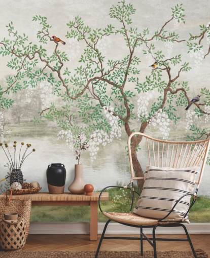 grøn vintage tilpasselig have tapet vægmaleri kaldet Chinoiserie Garden til soveværelser