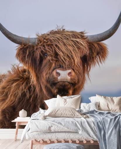 brown customizable cow wallpaper mural called Highland Cow Close-Up 