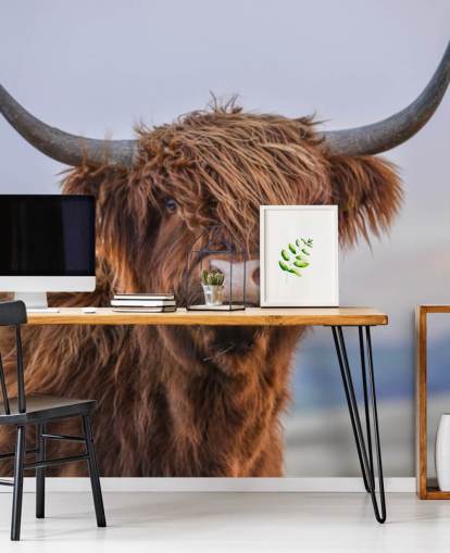 brunt tilpasseligt ko tapetmaleri kaldet Highland Cow Close-Up brunt tilpasseligt ko tapetmaleri kaldet Highland Cow Close-Up