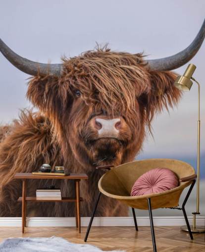 brown customizable cow wallpaper mural called Highland Cow Close-Up 