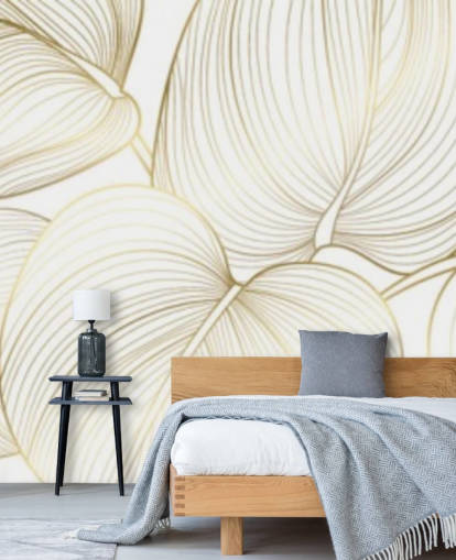white and gold coloured leaves wallpaper