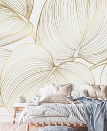 white and gold coloured leaves wallpaper