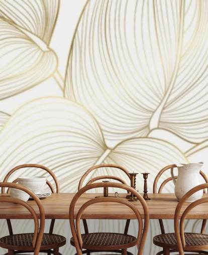 papel de parede de folhas brancas e douradas