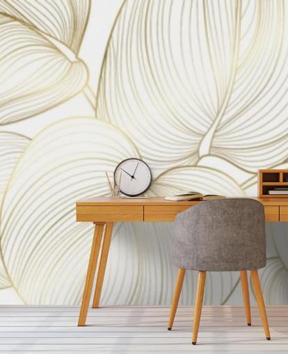 white and gold coloured leaves wallpaper