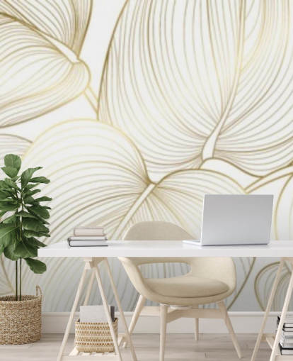 papel pintado hojas blancas y doradas papel pintado hojas blancas y doradas