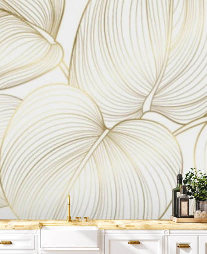 white and gold coloured leaves wallpaper