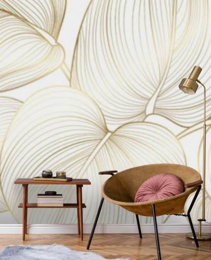 white and gold coloured leaves wallpaper