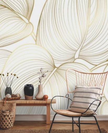 white and gold coloured leaves wallpaper