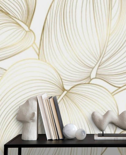 white and gold coloured leaves wallpaper