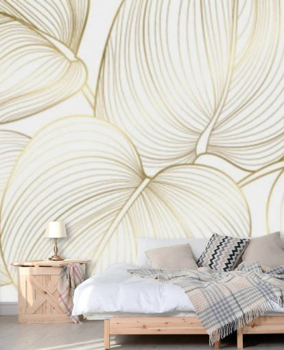 white and gold coloured leaves wallpaper