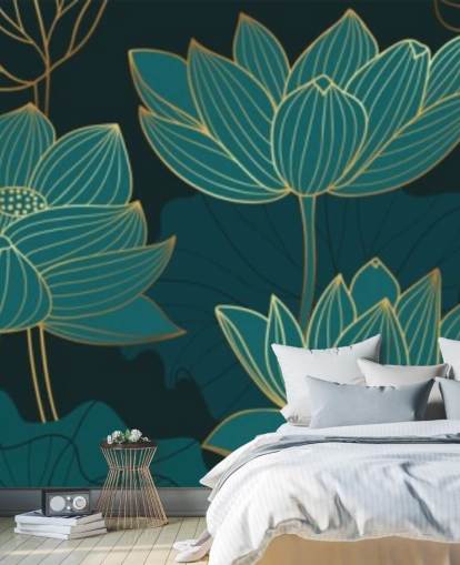 papel de parede floral em tons de azul-petróleo papel de parede floral em tons de azul-petróleo
