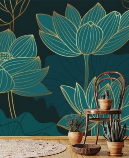 carta da parati floreale verde acqua