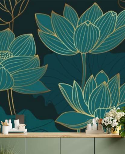 carta da parati floreale verde acqua