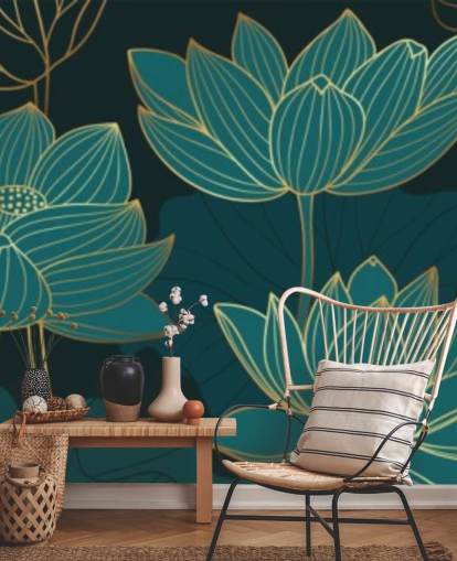 groenblauw gekleurd bloemenbehang groenblauw gekleurd bloemenbehang