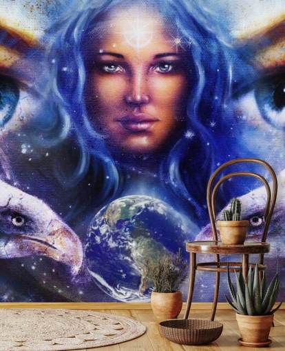 Womans Eyes and Eagles Graffiti Wallpaper