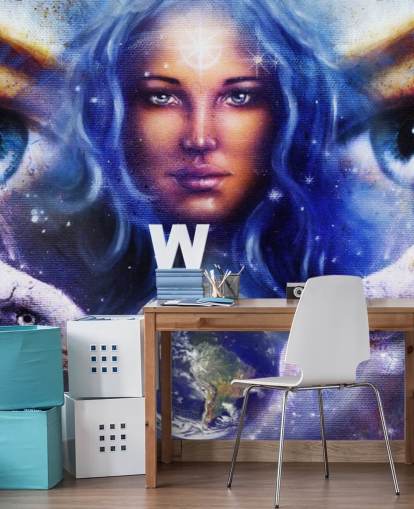 Womans Eyes and Eagles Graffiti Behang