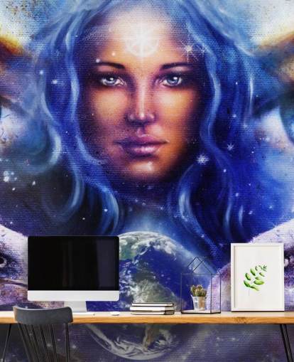 Womans Eyes and Eagles Graffiti Wallpaper