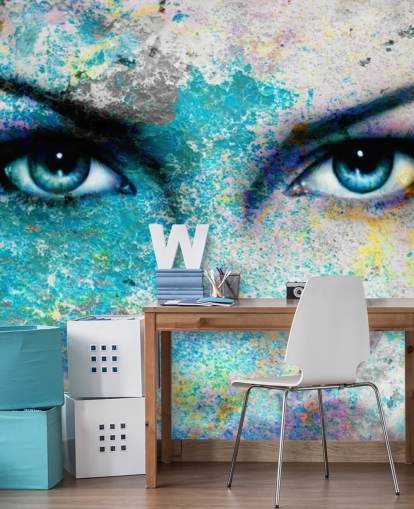 kleurrijke graffitibehangmuurschildering genaamd Goddess voor slaapkamers, woonkamers en kantoren kleurrijke graffitibehangmuurschildering genaamd Goddess voor slaapkamers, woonkamers en kantoren