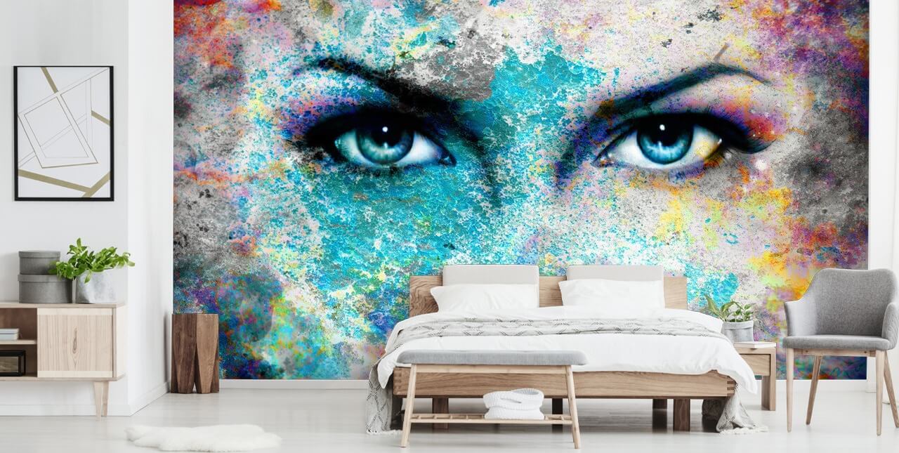 mural de papel de parede de grafite colorido chamado Goddess para quartos, salas de estar e escritórios