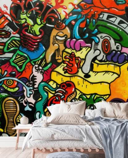 Colourful Cartoon Graffiti Wall Mural