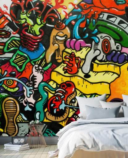 Bunte Cartoon-Graffiti-Wandgemälde