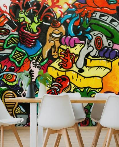 Colourful Cartoon Graffiti Wall Mural