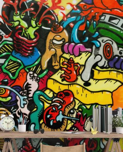 Bunte Cartoon-Graffiti-Wandgemälde