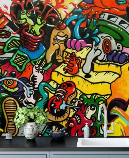 Colourful Cartoon Graffiti Wall Mural Colourful Cartoon Graffiti Wall Mural