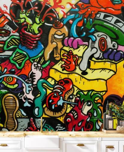 Decorazione murale con graffiti colorati