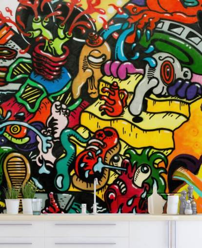 Bunte Cartoon-Graffiti-Wandgemälde Bunte Cartoon-Graffiti-Wandgemälde