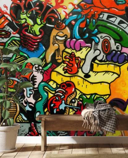 Colourful Cartoon Graffiti Wall Mural
