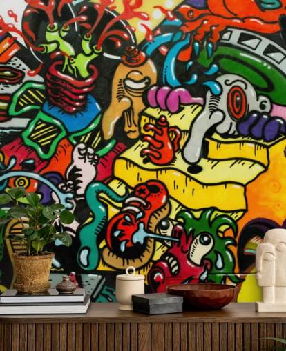 Colourful Cartoon Graffiti Wall Mural