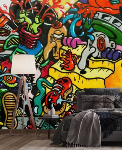 Bunte Cartoon-Graffiti-Wandgemälde