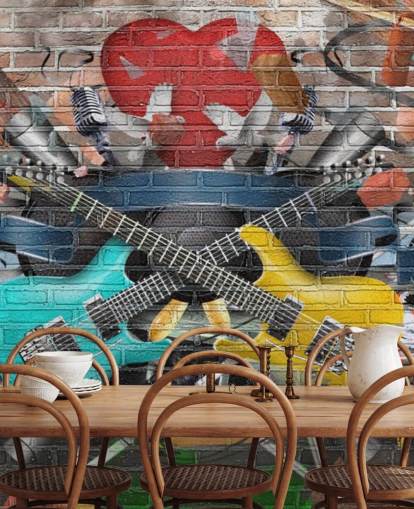 colorful customizable graffiti wallpaper mural called Graffiti - Guitar for teen's bedroom