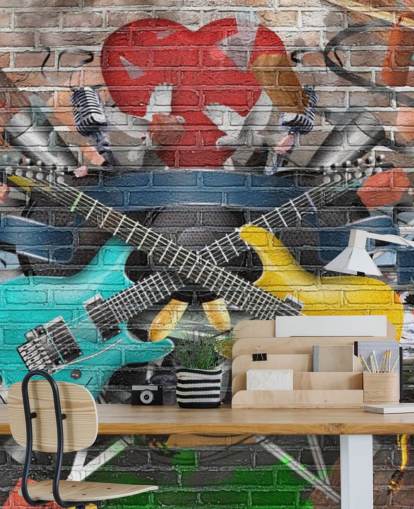 Buntes personalisierbares Graffiti-Tapeten-Wandbild namens Graffiti — Gitarre für Jugendzimmer