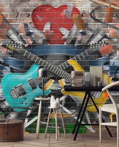 colorful customizable graffiti wallpaper mural called Graffiti - Guitar for teen's bedroom