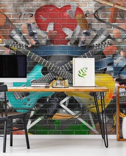 Buntes personalisierbares Graffiti-Tapeten-Wandbild namens Graffiti — Gitarre für Jugendzimmer
