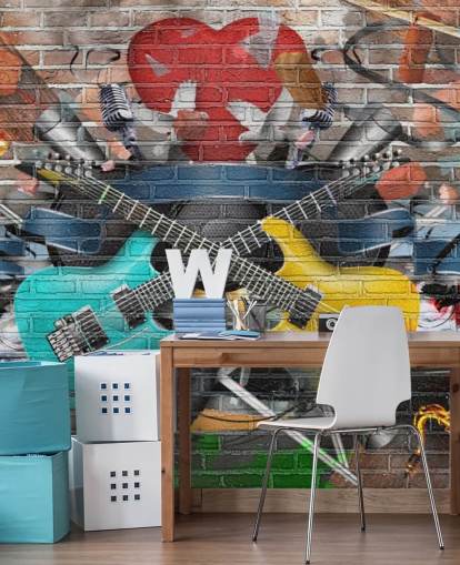 Buntes personalisierbares Graffiti-Tapeten-Wandbild namens Graffiti — Gitarre für Jugendzimmer