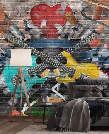 colorful customizable graffiti wallpaper mural called Graffiti - Guitar for teen's bedroom