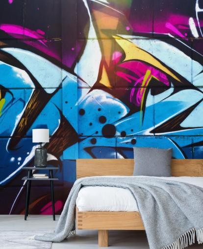 mural de papel de parede de arte de rua azul chamado Graffiti Urban para quartos de adolescentes e espaços comerciais