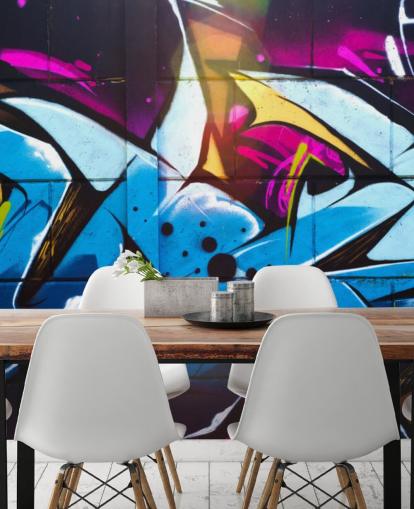 blue street art wallpaper mural called Graffiti Urban for teen bedrooms and commercial spaces blue street art wallpaper mural called Graffiti Urban for teen bedrooms and commercial spaces