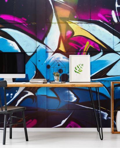 blue street art wallpaper mural called Graffiti Urban for teen bedrooms and commercial spaces blue street art wallpaper mural called Graffiti Urban for teen bedrooms and commercial spaces