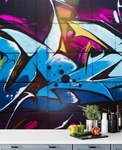 blue street art wallpaper mural called Graffiti Urban for teen bedrooms and commercial spaces blue street art wallpaper mural called Graffiti Urban for teen bedrooms and commercial spaces